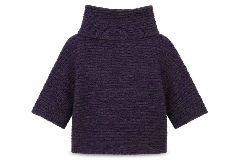 Front view of Marks & Spencer women’s purple roll neck acrylic jumper, size UK 10