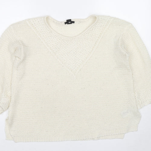 H&M Womens Ivory Round Neck Acrylic Pullover Jumper Size S