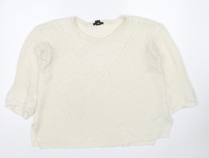 H&M Womens Ivory Round Neck Acrylic Pullover Jumper Size S