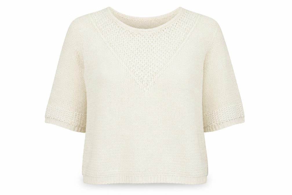 Front view of H&M women’s ivory round neck acrylic jumper, size S