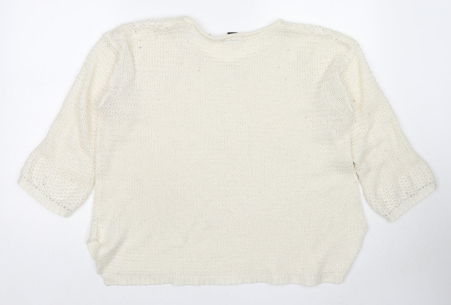 H&M Womens Ivory Round Neck Acrylic Pullover Jumper Size S