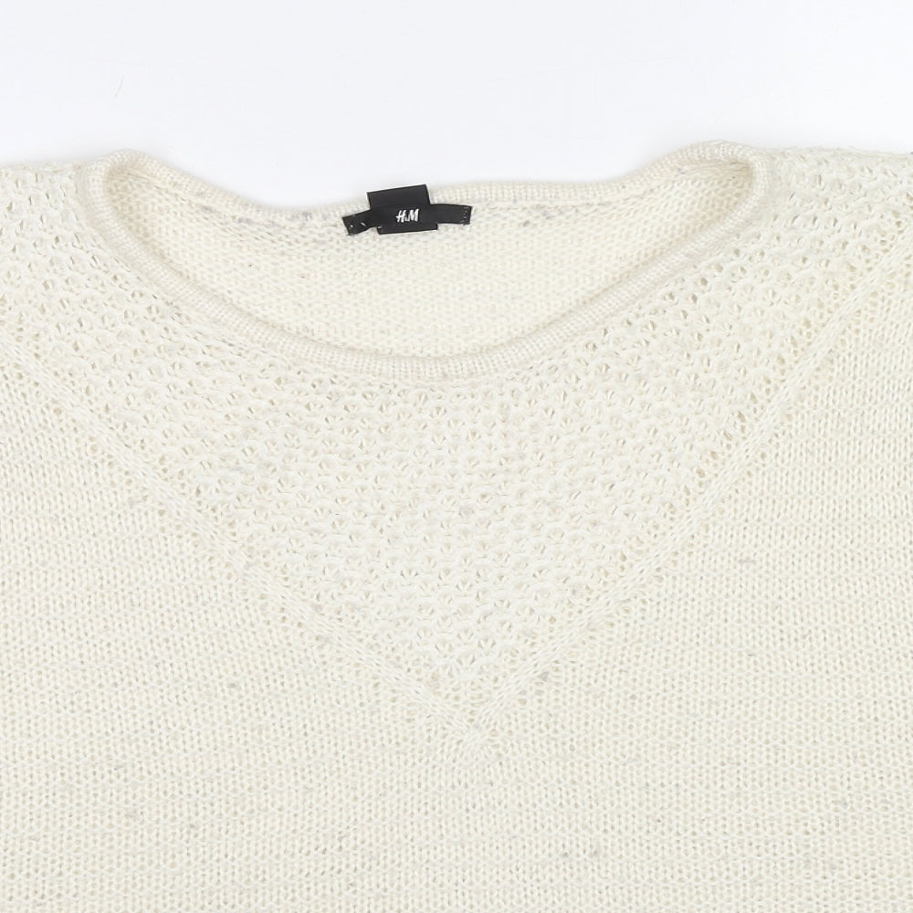 H&M Womens Ivory Round Neck Acrylic Pullover Jumper Size S