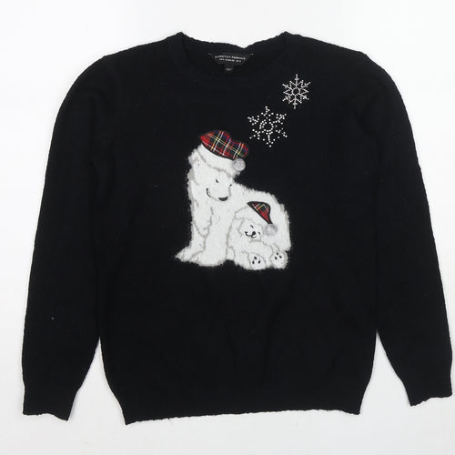 Dorothy Perkins Womens Black Round Neck Acrylic Pullover Jumper Size 8 - Polar Bear