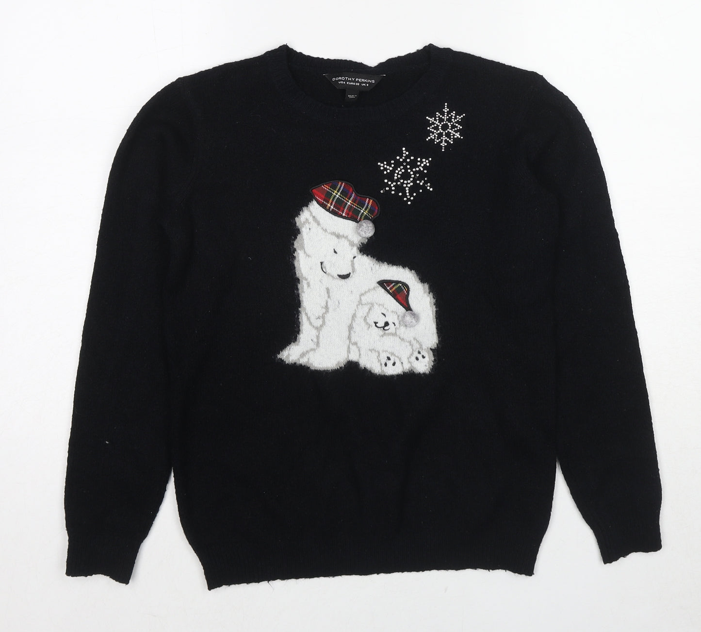 Dorothy Perkins Womens Black Round Neck Acrylic Pullover Jumper Size 8 - Polar Bear