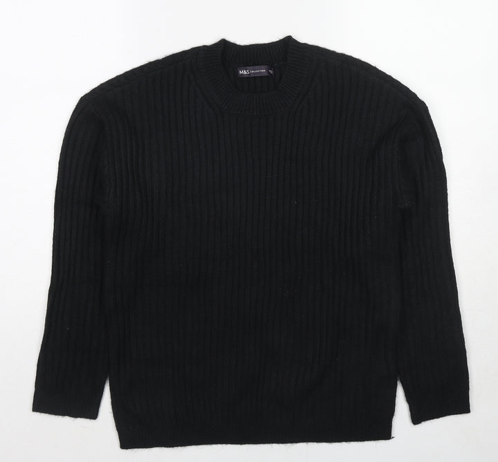 Marks and Spencer Womens Black Round Neck Polyester Pullover Jumper Size S