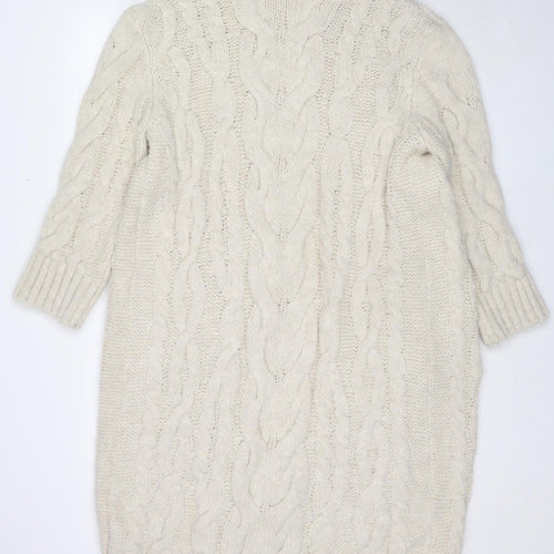 Zara Womens Beige V-Neck Acrylic Cardigan Jumper Size M