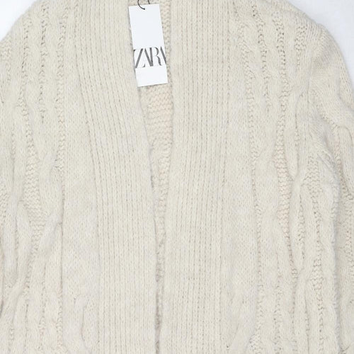 Zara Womens Beige V-Neck Acrylic Cardigan Jumper Size M