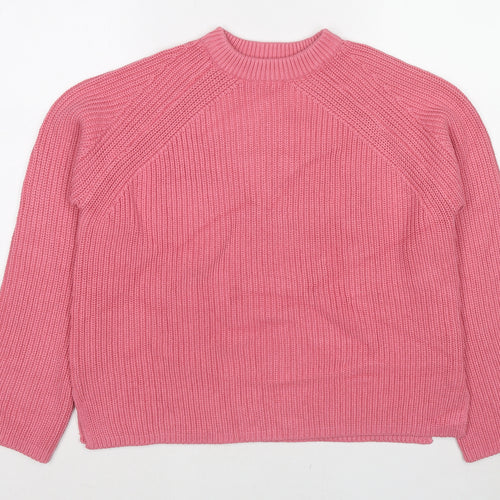 Marks and Spencer Womens Pink Round Neck Cotton Pullover Jumper Size M