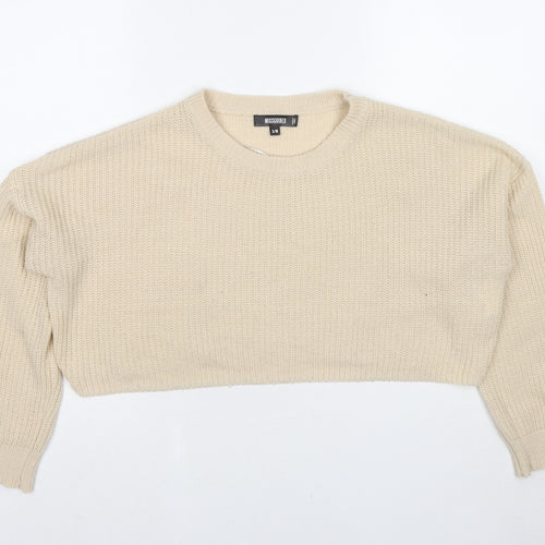 Missguided Womens Beige Round Neck Acrylic Pullover Jumper Size S - Size S-M Cropped