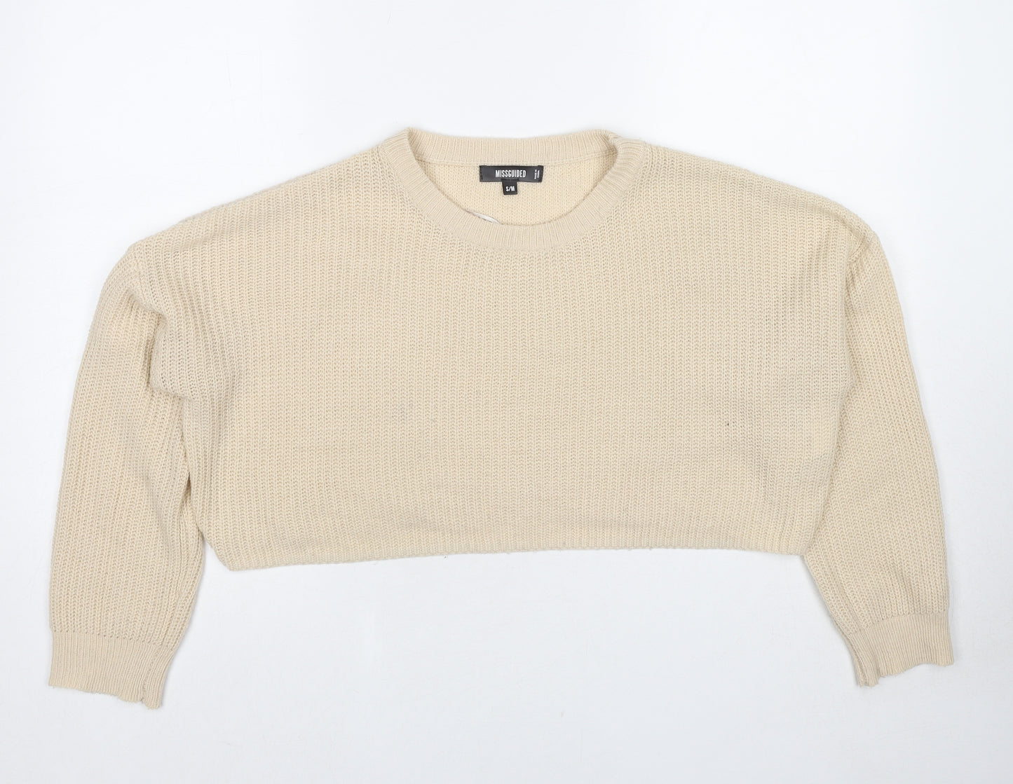 Missguided Womens Beige Round Neck Acrylic Pullover Jumper Size S - Size S-M Cropped