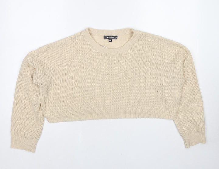 Missguided Womens Beige Round Neck Acrylic Pullover Jumper Size S - Size S-M Cropped