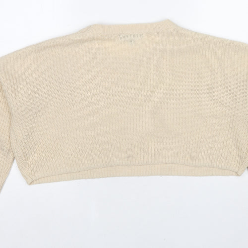Missguided Womens Beige Round Neck Acrylic Pullover Jumper Size S - Size S-M Cropped