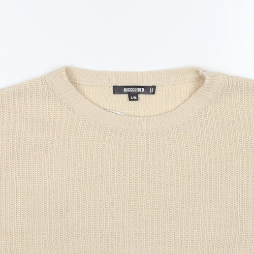 Missguided Womens Beige Round Neck Acrylic Pullover Jumper Size S - Size S-M Cropped