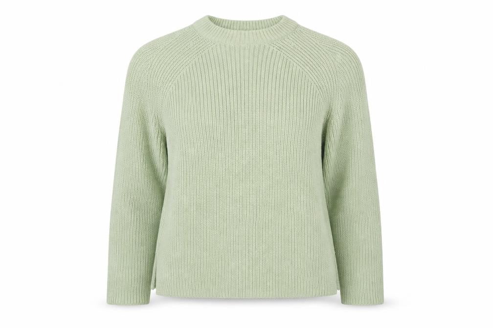 Front view of Marks & Spencer women’s green round neck cotton jumper, size S