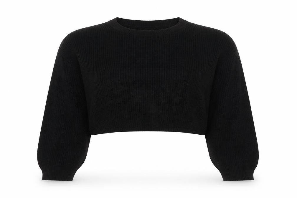 Front view of Missguided women’s black round neck polyester jumper, size S, -, size S-m cropped