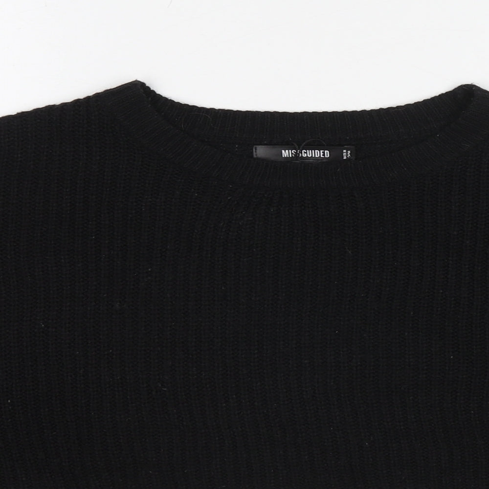 Missguided Womens Black Round Neck Polyester Pullover Jumper Size S - Size S-M Cropped