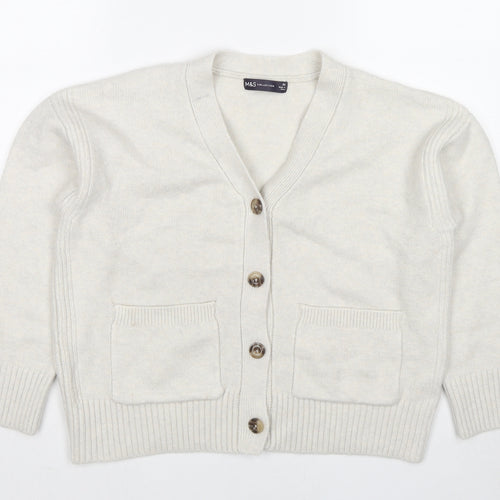 Marks and Spencer Womens Ivory V-Neck Polyester Cardigan Jumper Size XS