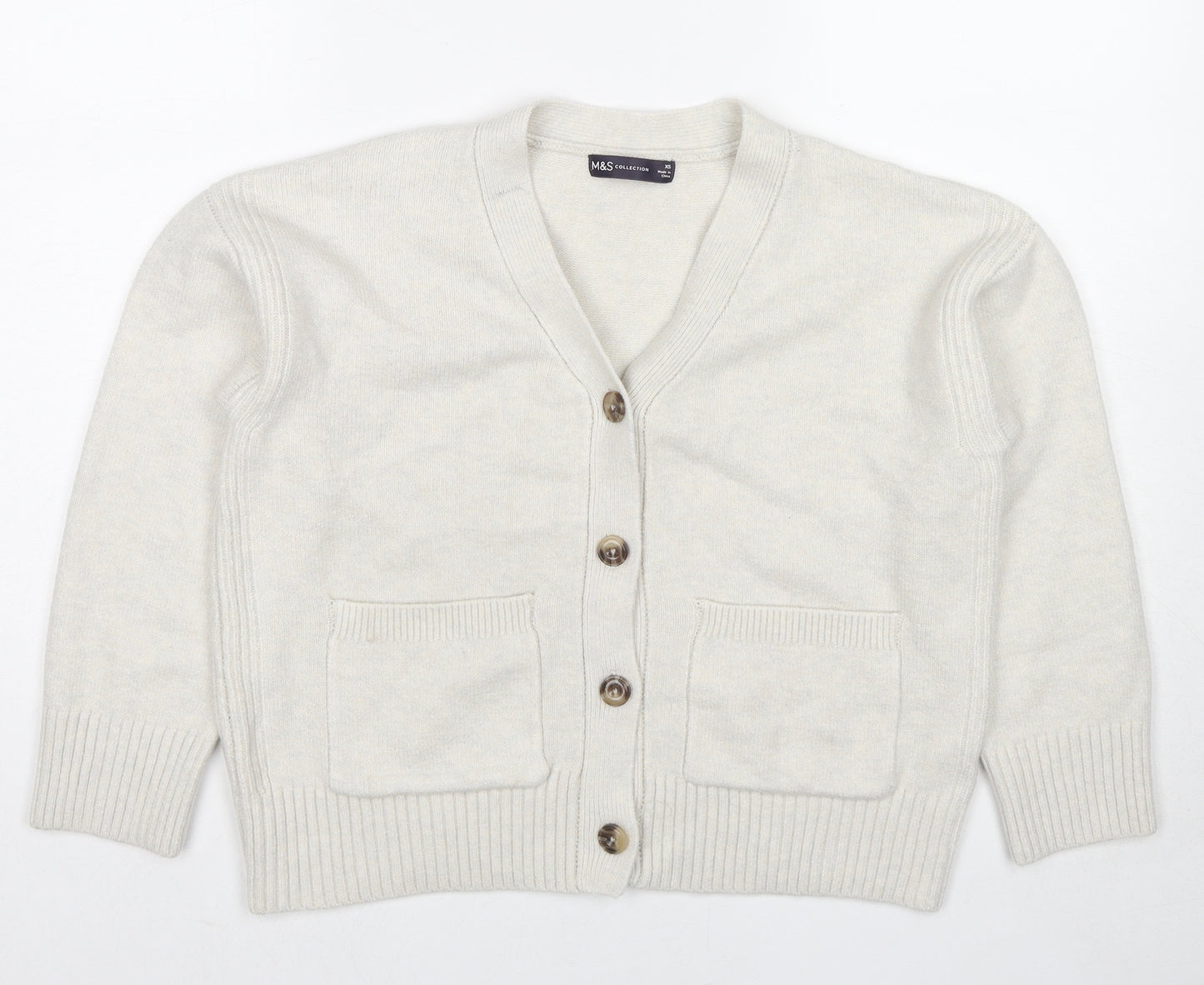 Marks and Spencer Womens Ivory V-Neck Polyester Cardigan Jumper Size XS