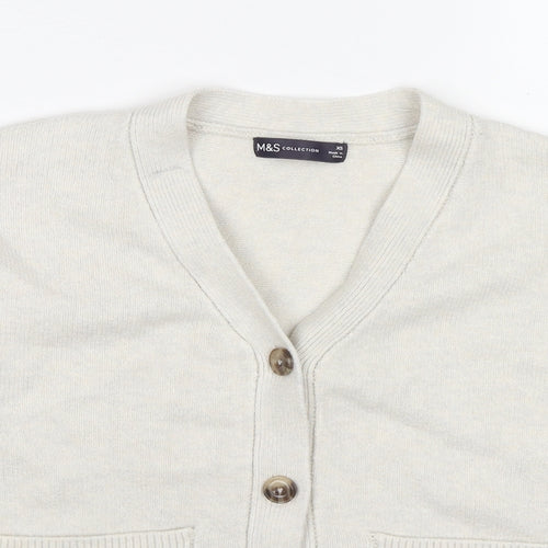 Marks and Spencer Womens Ivory V-Neck Polyester Cardigan Jumper Size XS