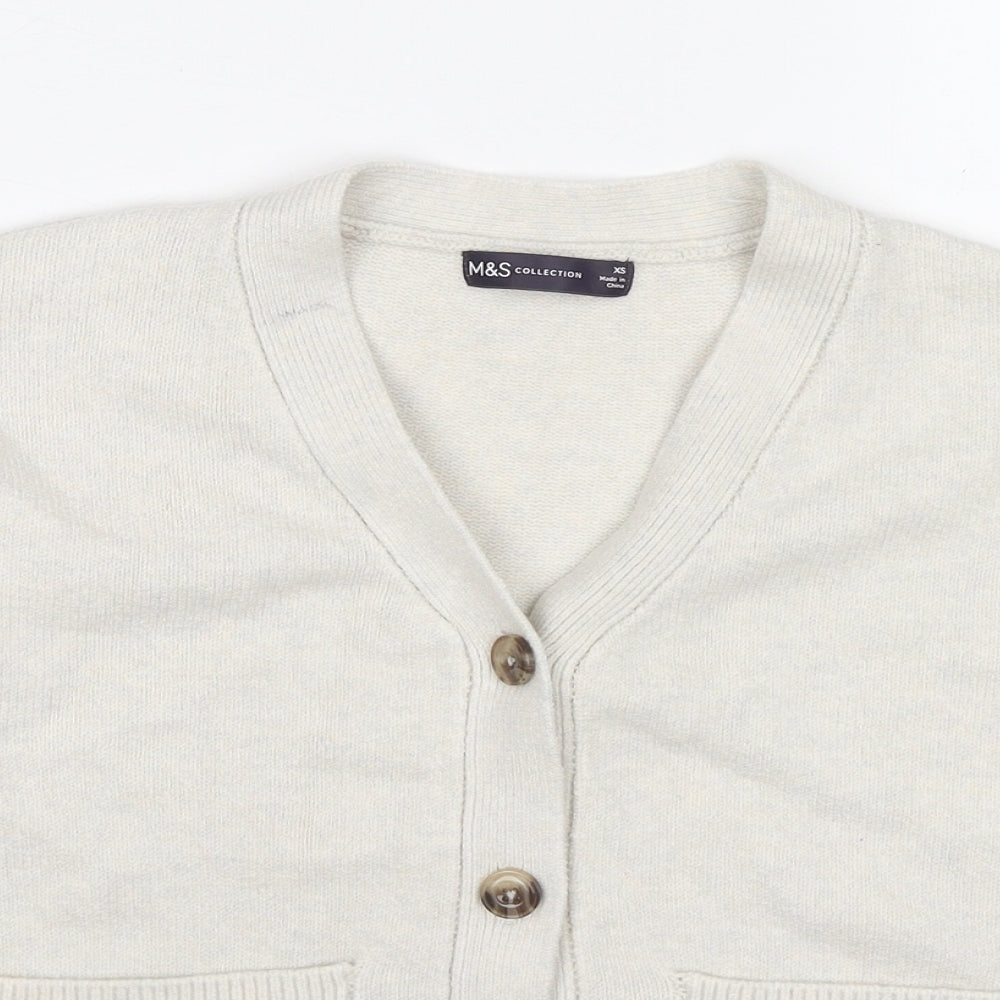 Marks and Spencer Womens Ivory V-Neck Polyester Cardigan Jumper Size XS