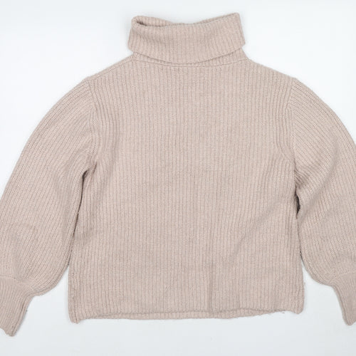 Marks and Spencer Womens Beige High Neck Cotton Pullover Jumper Size M