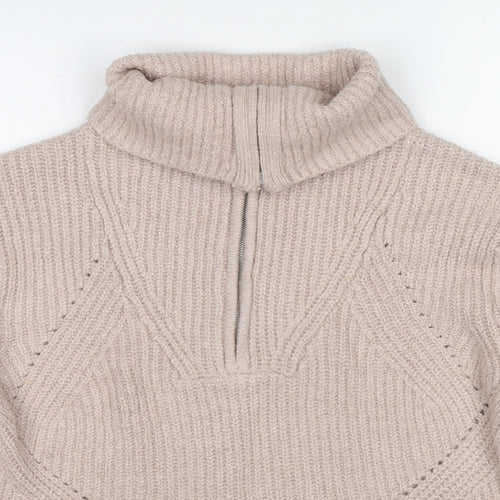 Marks and Spencer Womens Beige High Neck Cotton Pullover Jumper Size M