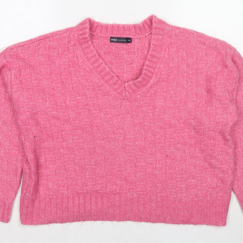 Marks and Spencer Womens Pink V-Neck Acrylic Pullover Jumper Size L