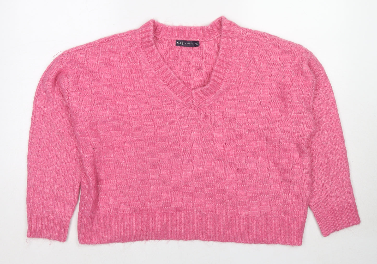 Marks and Spencer Womens Pink V-Neck Acrylic Pullover Jumper Size L
