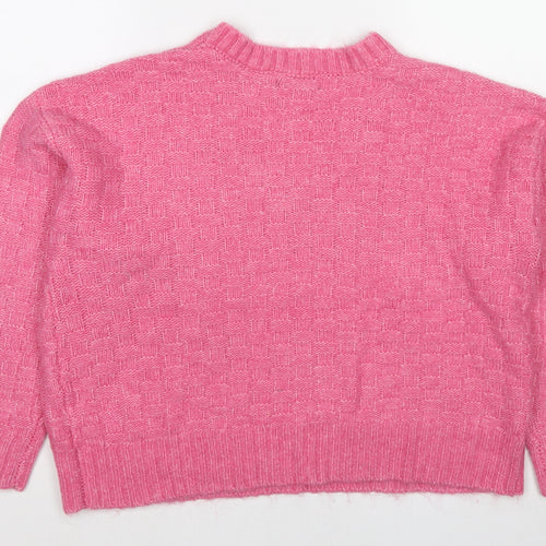 Marks and Spencer Womens Pink V-Neck Acrylic Pullover Jumper Size L