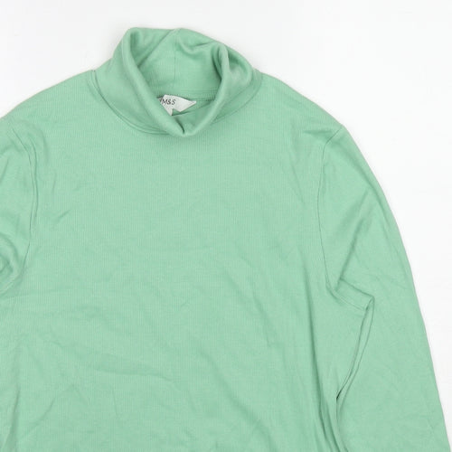 Marks and Spencer Womens Green Roll Neck Cotton Pullover Jumper Size 16