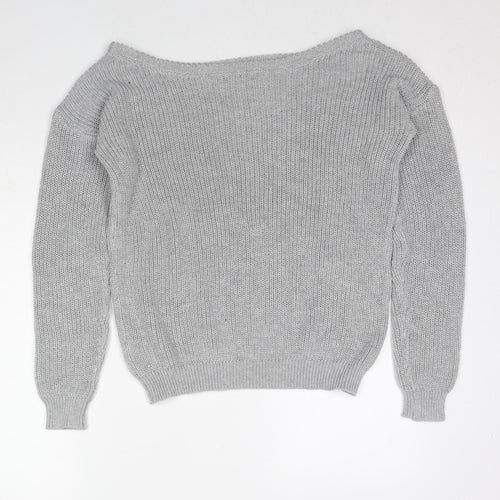 Missguided Womens Grey Boat Neck Polyester Pullover Jumper Size S - Size S-M