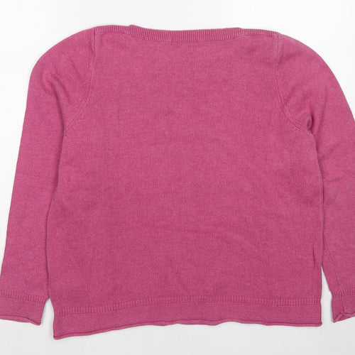 Classic Womens Pink Round Neck Cotton Pullover Jumper Size 14
