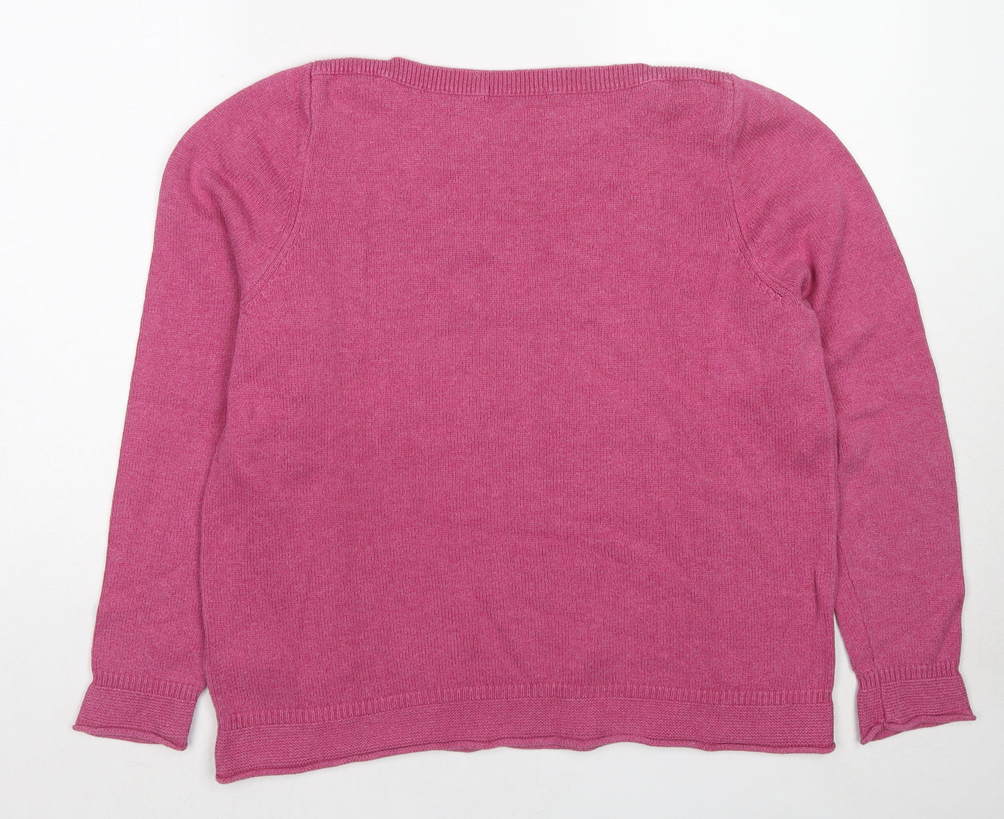 Classic Womens Pink Round Neck Cotton Pullover Jumper Size 14
