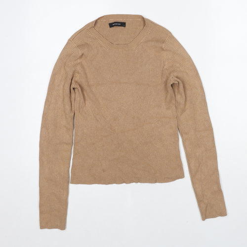 RESERVED Womens Beige Round Neck Polyester Pullover Jumper Size S