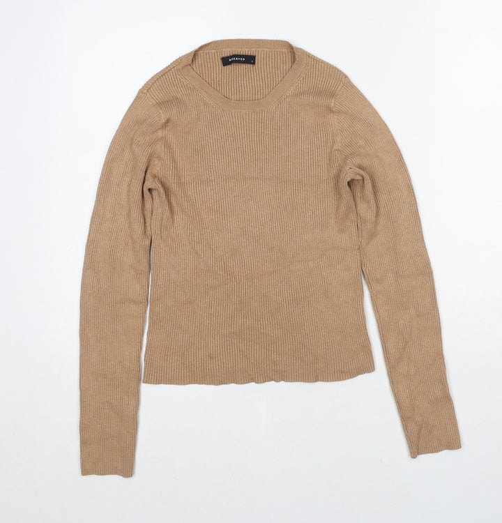 RESERVED Womens Beige Round Neck Polyester Pullover Jumper Size S