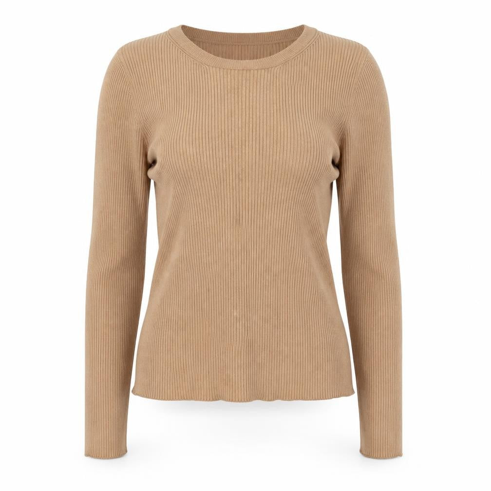 Front view of RESERVED women’s beige round neck polyester jumper, size S