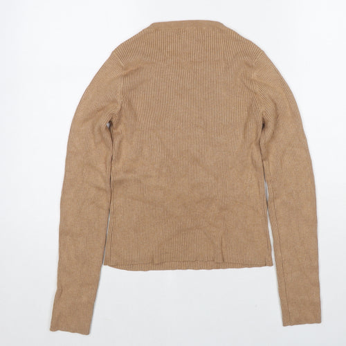 RESERVED Womens Beige Round Neck Polyester Pullover Jumper Size S