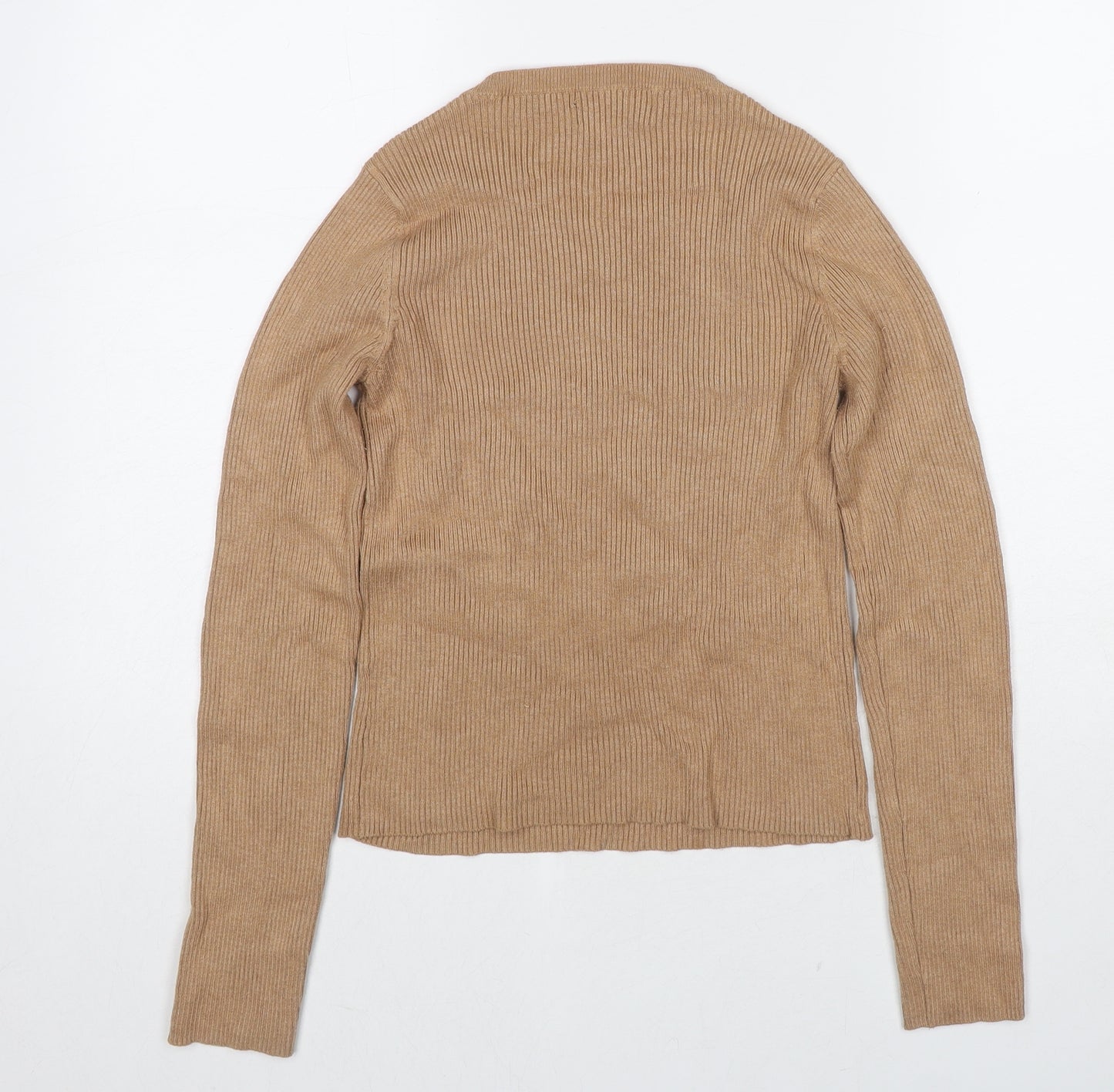 RESERVED Womens Beige Round Neck Polyester Pullover Jumper Size S