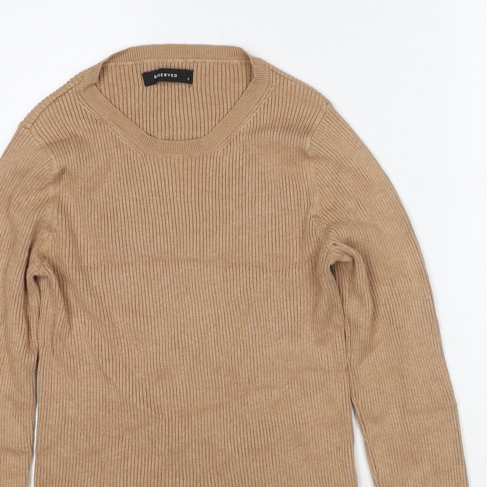 RESERVED Womens Beige Round Neck Polyester Pullover Jumper Size S