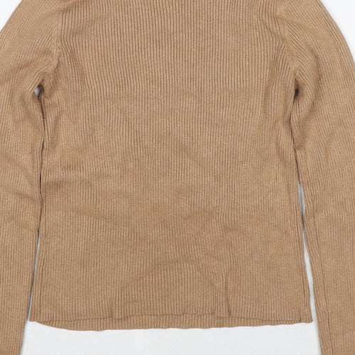 RESERVED Womens Beige Round Neck Polyester Pullover Jumper Size S