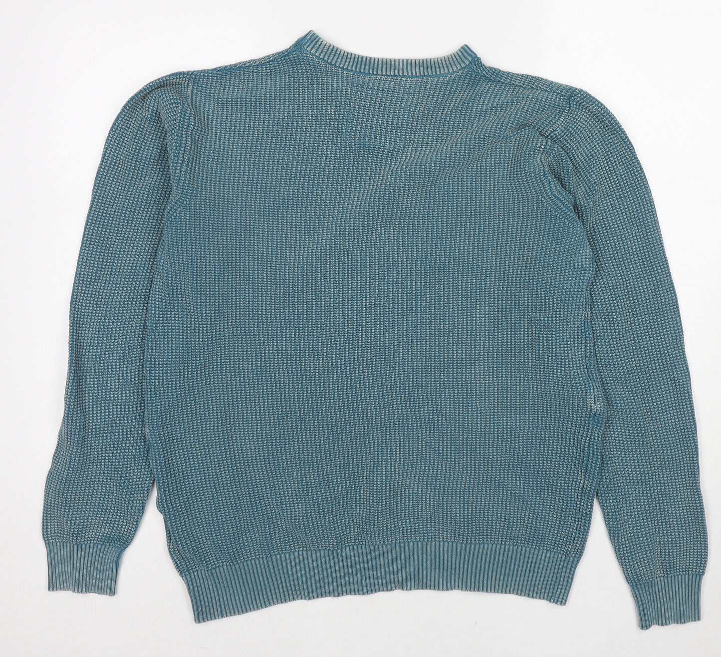 Weird Fish Mens Blue Round Neck Cotton Pullover Jumper Size L Long Sleeve