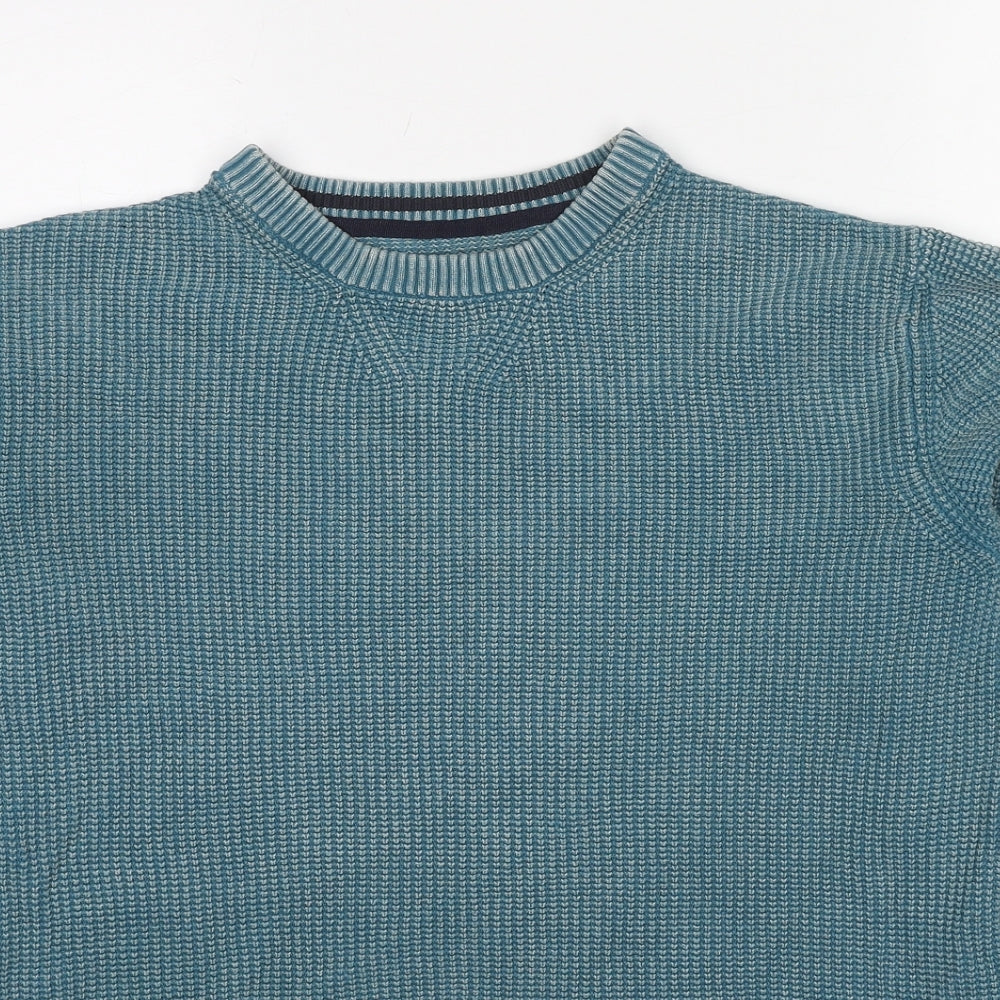 Weird Fish Mens Blue Round Neck Cotton Pullover Jumper Size L Long Sleeve