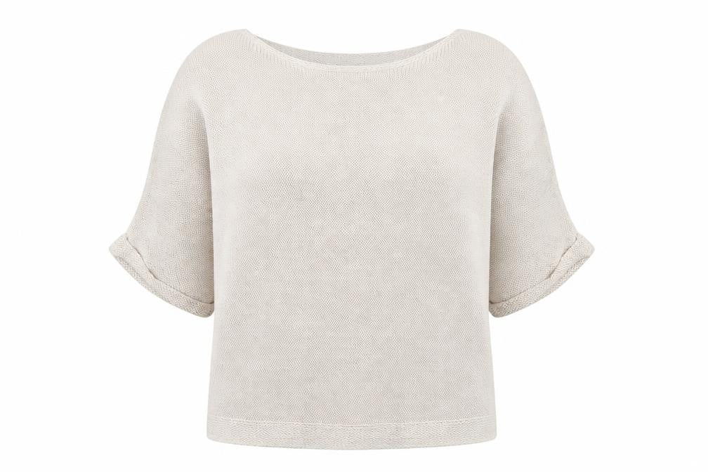 Front view of H&M women’s beige round neck acrylic jumper, size S