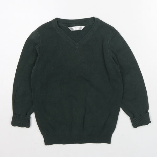John Lewis Boys Green V-Neck Cotton Pullover Jumper Size 5-6 Years Pullover