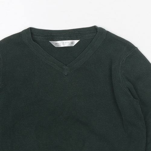 John Lewis Boys Green V-Neck Cotton Pullover Jumper Size 5-6 Years Pullover