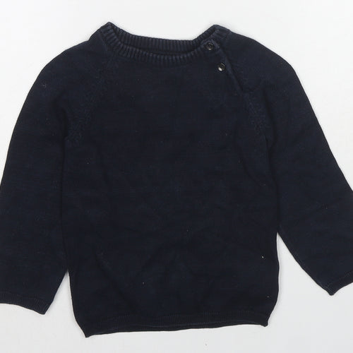 H&M Boys Blue Round Neck Cotton Pullover Jumper Size 3-4 Years Pullover