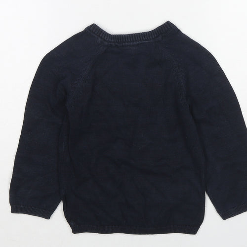 H&M Boys Blue Round Neck Cotton Pullover Jumper Size 3-4 Years Pullover