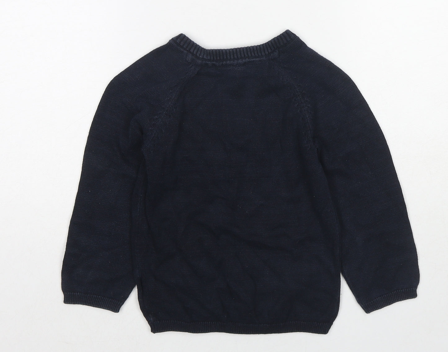 H&M Boys Blue Round Neck Cotton Pullover Jumper Size 3-4 Years Pullover