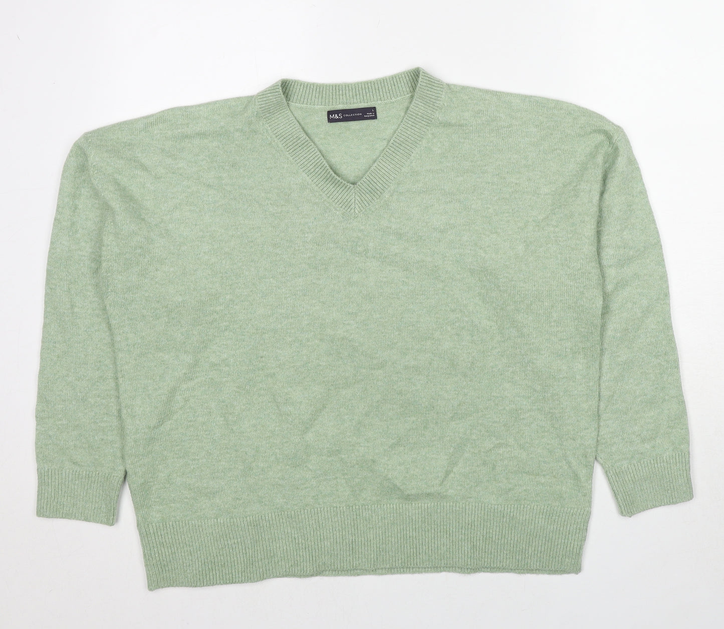 Marks and Spencer Womens Green V-Neck Acrylic Pullover Jumper Size L
