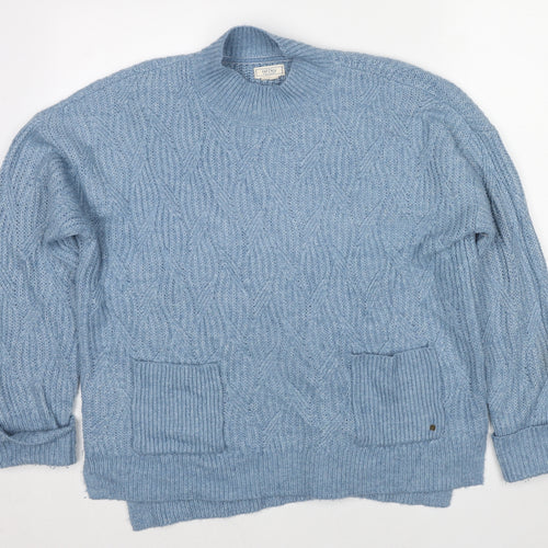 Fat Face Womens Blue Mock Neck Acrylic Pullover Jumper Size 12